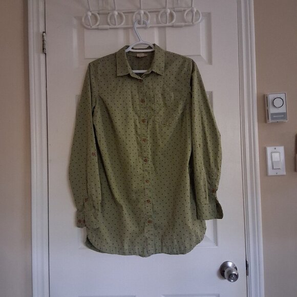 Duluth Trading Co. Women's Small Dark Sage Green Printed Artisan Hemp Shirt - Picture 2 of 13